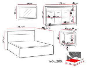 Ložnicová sestava s postelí 160x200 SUCRE 1 - ořech hikora / černé nožky