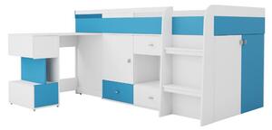 Multifunkční dětská postel 90x200 HARKA - bílá / modrá