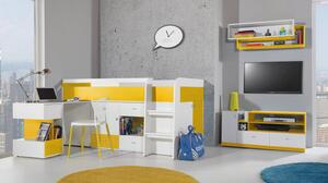 Nábytek do dětského pokoje s palandou 90x200 HARKA 1 - bílý / žlutý