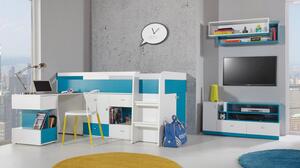 Nábytek do dětského pokoje s palandou 90x200 HARKA 1 - bílý / modrý