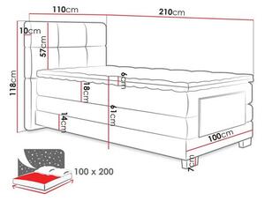 Jednolůžková boxpringová elektrická postel 100x200 NAVAN - šedá + topper ZDARMA