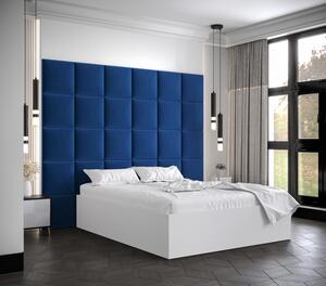 Manželská postel s čalouněnými panely MIA 3 - 140x200, bílá, modré panely