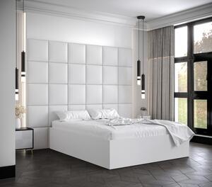 Manželská postel s čalouněnými panely MIA 3 - 140x200, bílá, bílé panely z ekokůže