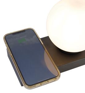 Černá stolní lampa s dotykovou a indukční nabíječkou - Janneke