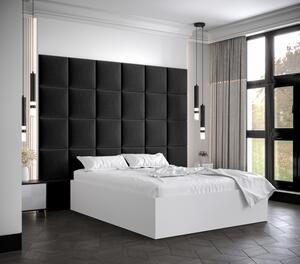 Manželská postel s čalouněnými panely MIA 3 - 140x200, bílá, černé panely z ekokůže
