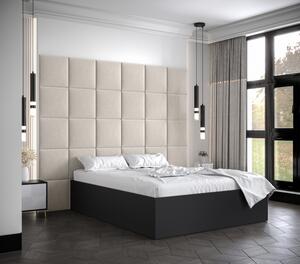 Manželská postel s čalouněnými panely MIA 3 - 140x200, černá, béžové panely