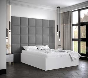 Manželská postel s čalouněnými panely MIA 3 - 140x200, bílá, šedé panely