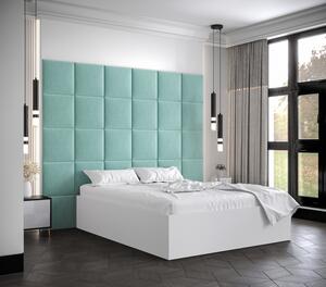 Manželská postel s čalouněnými panely MIA 3 - 140x200, bílá, mátové panely