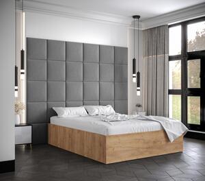 Manželská postel s čalouněnými panely MIA 3 - 140x200, dub zlatý, šedé panely
