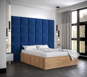 Manželská postel s čalouněnými panely MIA 3 - 140x200, dub zlatý, modré panely