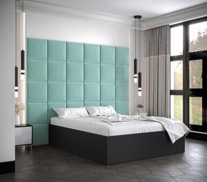 Manželská postel s čalouněnými panely MIA 3 - 140x200, černá, mátové panely