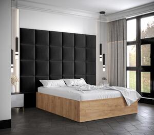 Manželská postel s čalouněnými panely MIA 3 - 140x200, dub zlatý, černé panely