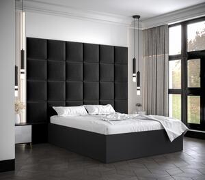 Manželská postel s čalouněnými panely MIA 3 - 140x200, černá, černé panely