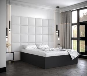Manželská postel s čalouněnými panely MIA 3 - 140x200, černá, bílé panely z ekokůže