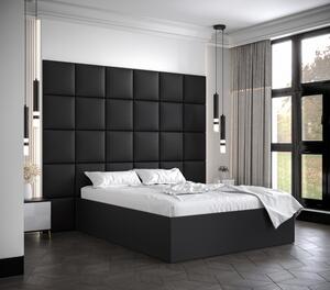 Manželská postel s čalouněnými panely MIA 3 - 140x200, černá, černé panely z ekokůže