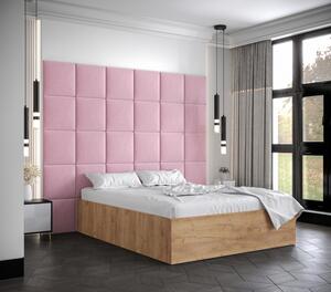 Manželská postel s čalouněnými panely MIA 3 - 140x200, dub zlatý, růžové panely