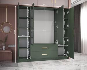 Čtyřdveřová šatní skříň BARNEY 6 - šířka 201 cm, zelená