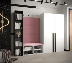 Nábytek do předsíně s čalouněnými panely HARRISON - bílý, růžové panely