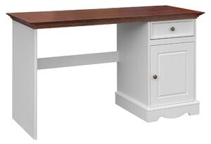 KATMANDU Jednoduchý psací stůl Belluno Elegante, bílá, ořech, borovice, masiv, 77x130x53 cm