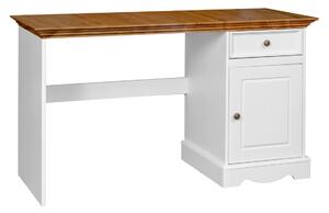 KATMANDU Jednoduchý psací stůl Belluno Elegante, bílá, medový dub, borovice, masiv, 77x130x53 cm
