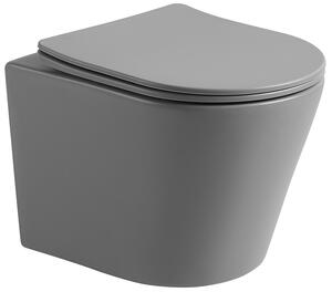 MEXEN - Rico WC mísa Rimless, WC sedátko se zpomalovacím mechanismem, Slim, duroplast - šedá světlá matná - 30724061