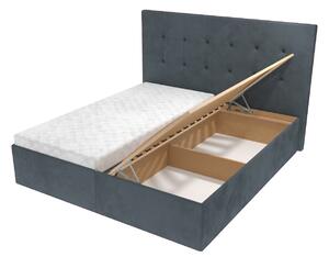 Manželská postel Anna s čelem s vtahy, lamelovým roštem a úložným prostorem - Šedá, 180 x 200 cm, Bez navýšení, Bez matrace