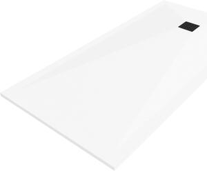 Mexen Stone+, obdélníková vanička z minerálního kompozitu 180 x 100 cm, bílá, černá krytka, 44101018-B