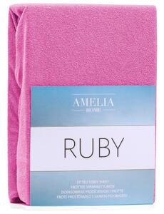 Froté prostěradlo s gumou AmeliaHome Ruby sytě růžové