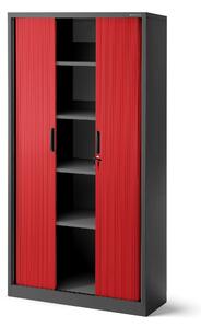 Plechová skříň se žaluziovými dveřmi DAMIAN, 900 x 1850 x 450 mm, antracitovo-červená