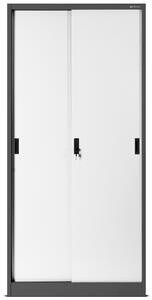 Plechová skříň s posuvnými dveřmi a policemi KUBA, 900 x 1850 x 400 mm, antracitovo-bílá
