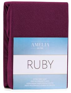 Froté prostěradlo s gumou AmeliaHome Ruby višňová
