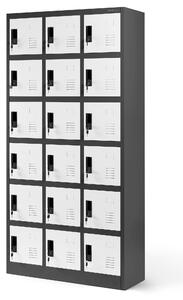 JAN NOWAK Plechová šatní skříňka na soklu s 18 boxy model KAROL 900x1850x400, antracitovo-bílá