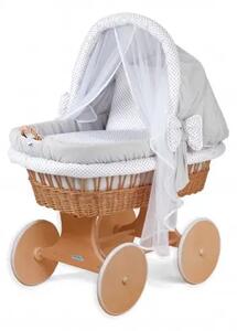 Proutěný Mojžíšův koš pro miminko s matrací a doplňky Barva: Přírodní košík, šedobílá výbavička
