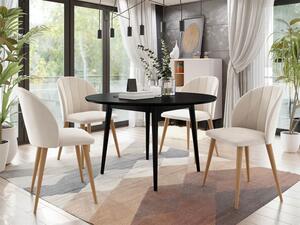 Jídelní stůl 100 cm se 4 židlemi NOWEN 1 - černý / přírodní dřevo / béžový