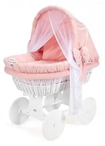 Proutěný Mojžíšův koš pro miminko s matrací a doplňky Barva: Bílý košík, růžová výbavička
