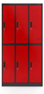 JAN NOWAK Plechová šatní skříň model IGOR 900x1850x450, antracitovo-červená , 6 boxů