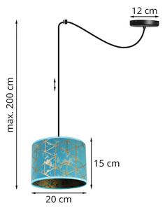Závěsné svítidlo WERONA SPIDER, 1x modré textilní stínítko se vzorem, (výběr ze 2 faeb konstrukce), G