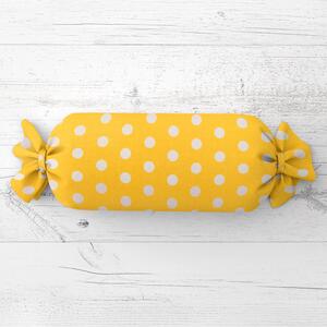 Biante Polštář válec bonbon Sandra SA-598 Bílé puntíky na žlutém 15x40 cm