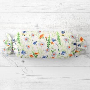 Biante Polštář válec bonbon Sandra SA-601 Kopretiny a zvonky na bílém 15x40 cm