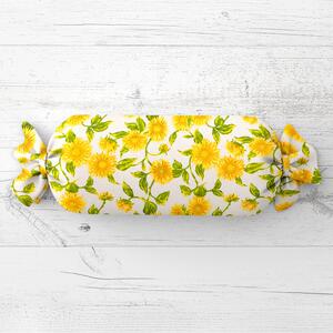 Biante Polštář válec bonbon Sandra SA-602 Slunečnice na bílém 15x40 cm