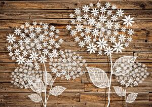 Fototapeta - Květiny na dřevo (254x184 cm)