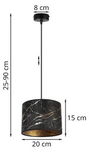 Závěsné svítidlo WERONA 3, 1x černé textilní stínítko se vzorem, (fi 20cm), G