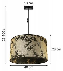 Závěsné svítidlo WERONA 1, 1x černé/zlaté textilní stínítko se vzorem, (fi 40cm)