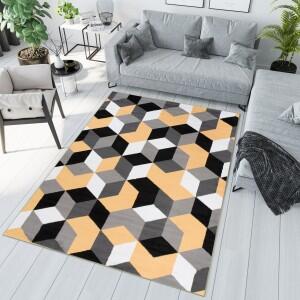 Makro Abra Kusový koberec moderní MAYA Q545A Kostky 3D žlutý šedý Rozměr: 80x150 cm