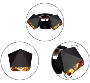 Stropní svítidlo DIAMOND GOLD, 3x černé/zlaté textilní stínítko, (možnost polohování), O
