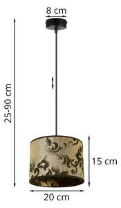 Závěsné svítidlo WERONA 1, 1x černé/zlaté textilní stínítko se vzorem, (fi 20cm)