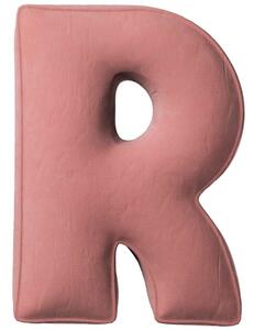 Yellow Tipi Korálově růžový sametový polštář písmeno R 40 cm