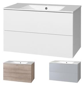 Mereo Aira, koupelnová skříňka s keramickým umyvadlem 101 cm, bílá, dub, šedá Aira, koupelnová skříňka s keramickým umyvadlem 101 cm, bílá Varianta: …
