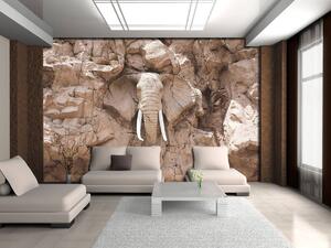 Fototapeta - Slon vytesaný ve skalách - bežový (152,5x104 cm)