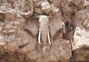 Fototapeta - Slon vytesaný ve skalách - bežový (254x184 cm)